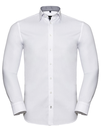Russell Collection R-964M-0 Men´s Long Sleeve Tailored Contrast Herringbone Shirt 
