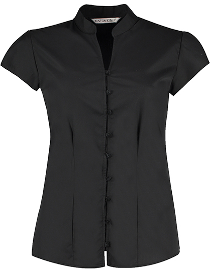 Kustom Kit KK727 Tailored Fit Mandarin Collar Poplin Blouse Cap Sleeve