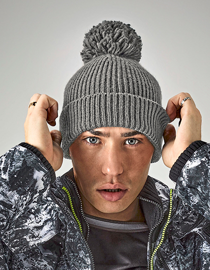 Beechfield B382 Engineered Knit Ribbed Pom Pom Beanie