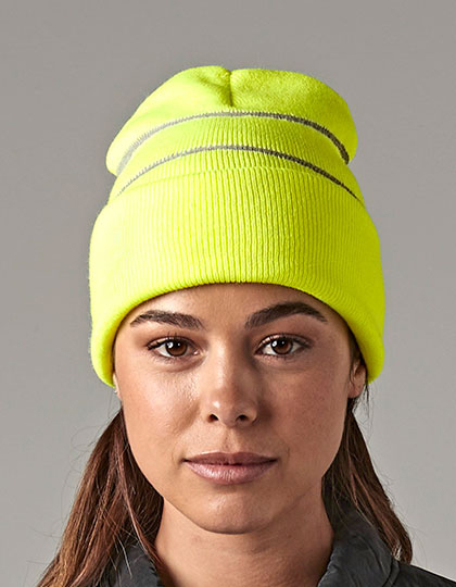 Beechfield B042.FNA Enhanced-Viz Beanie – Berretto Invernale Con Strisce Riflettenti, Morbido Acrilico, Taglia Unica (Nero)