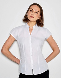 Kustom Kit KK727 Tailored Fit Mandarin Collar Poplin Blouse Cap Sleeve