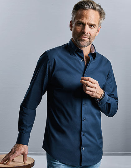 Russell Collection R-966M-0 Men´s Long Sleeve Tailored Contrast Ultimate Stretch Shirt 